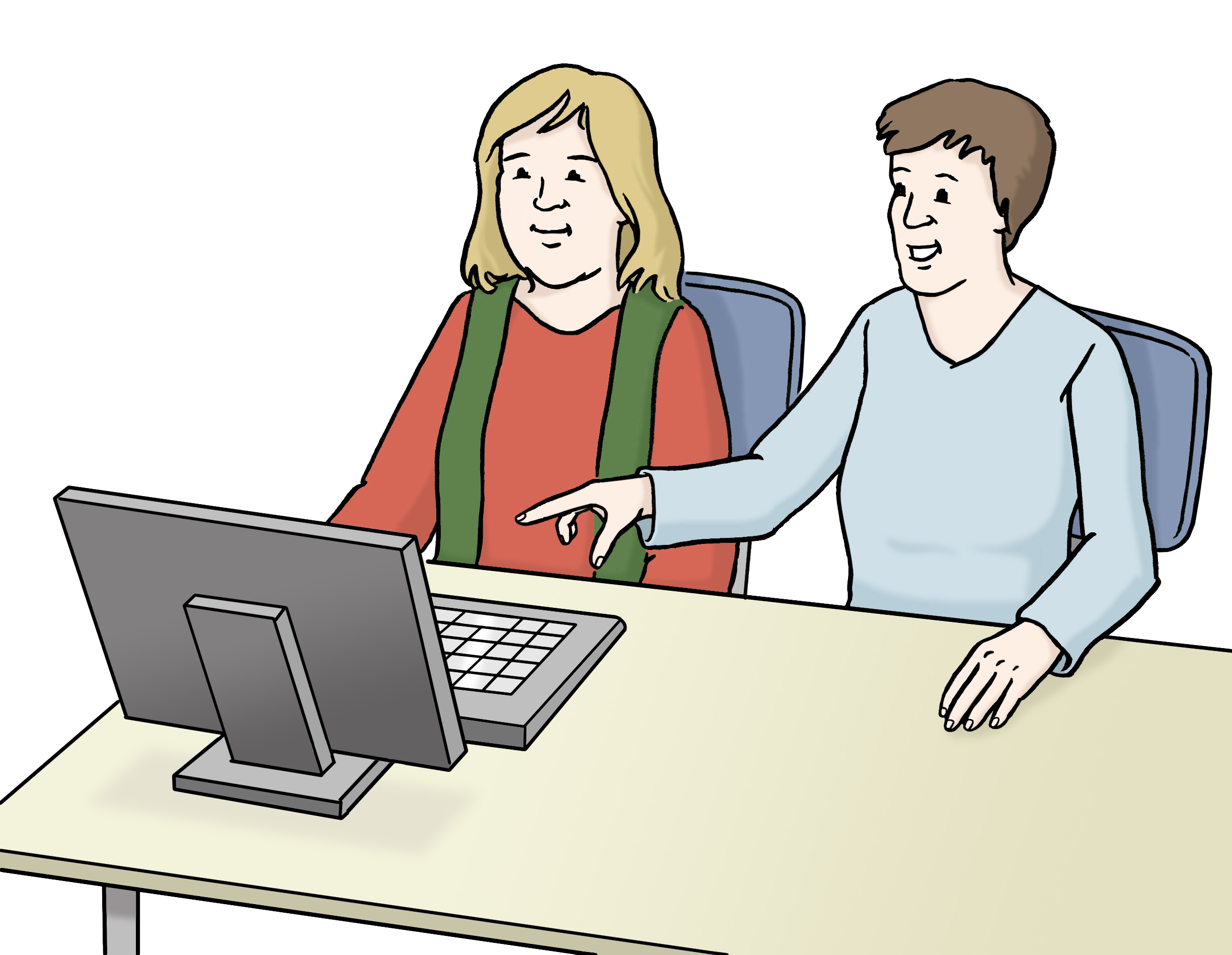 Zwei Personen vor einem Computer
